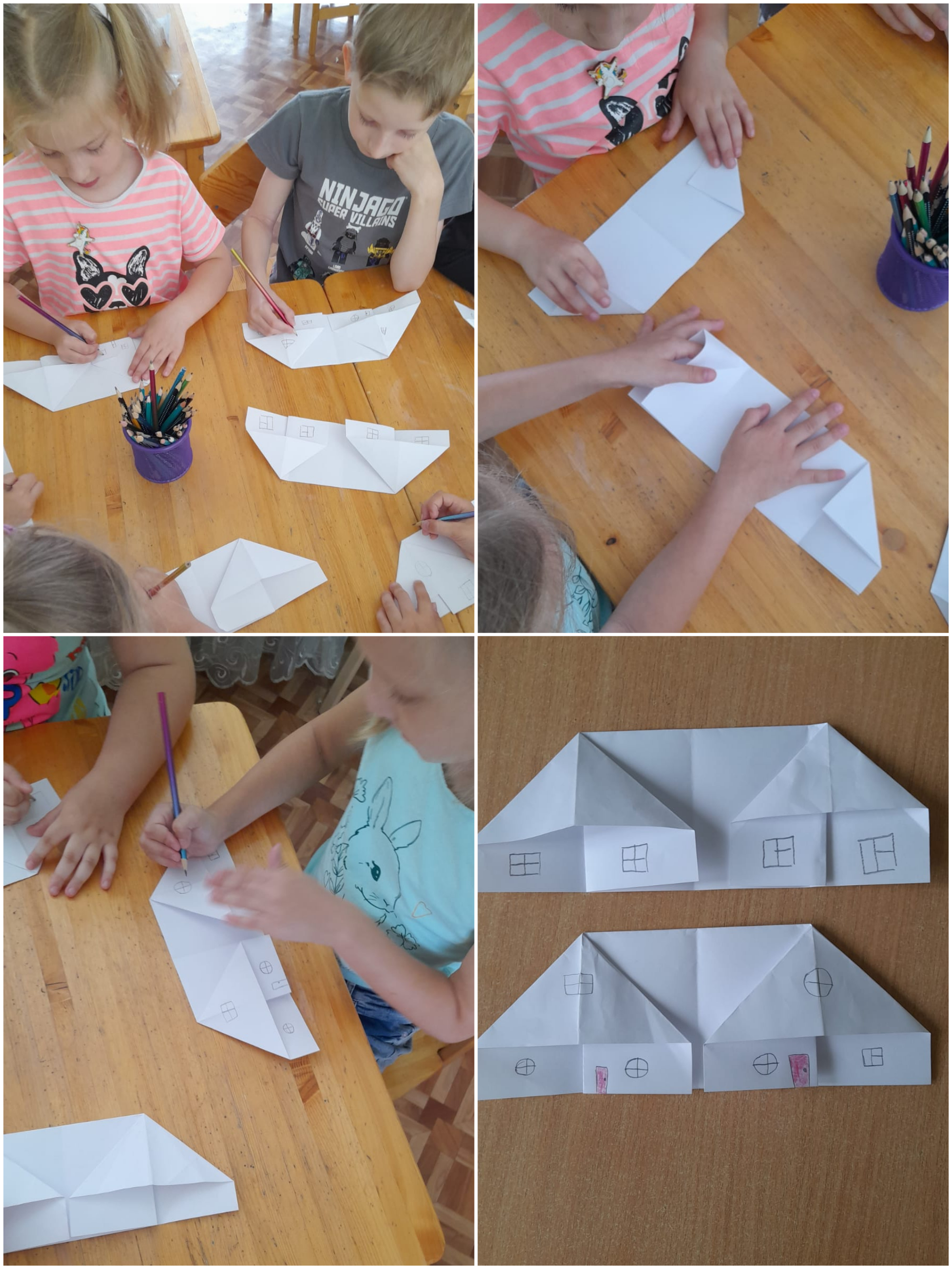 Оригами двойной домик. Мебель занятий оригами. Дети занимаются оригами. Развивающие занятия. Оригами занятия средняя группа